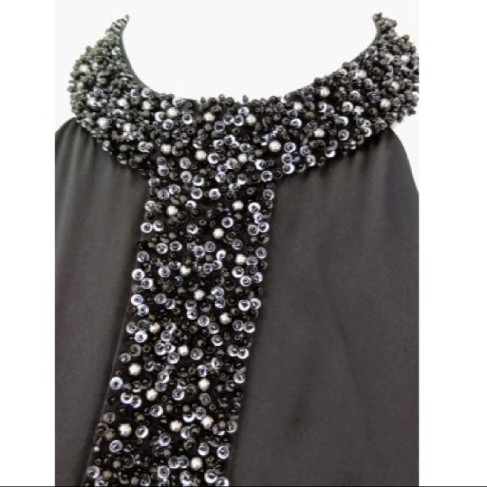 Black satin beaded neck dress